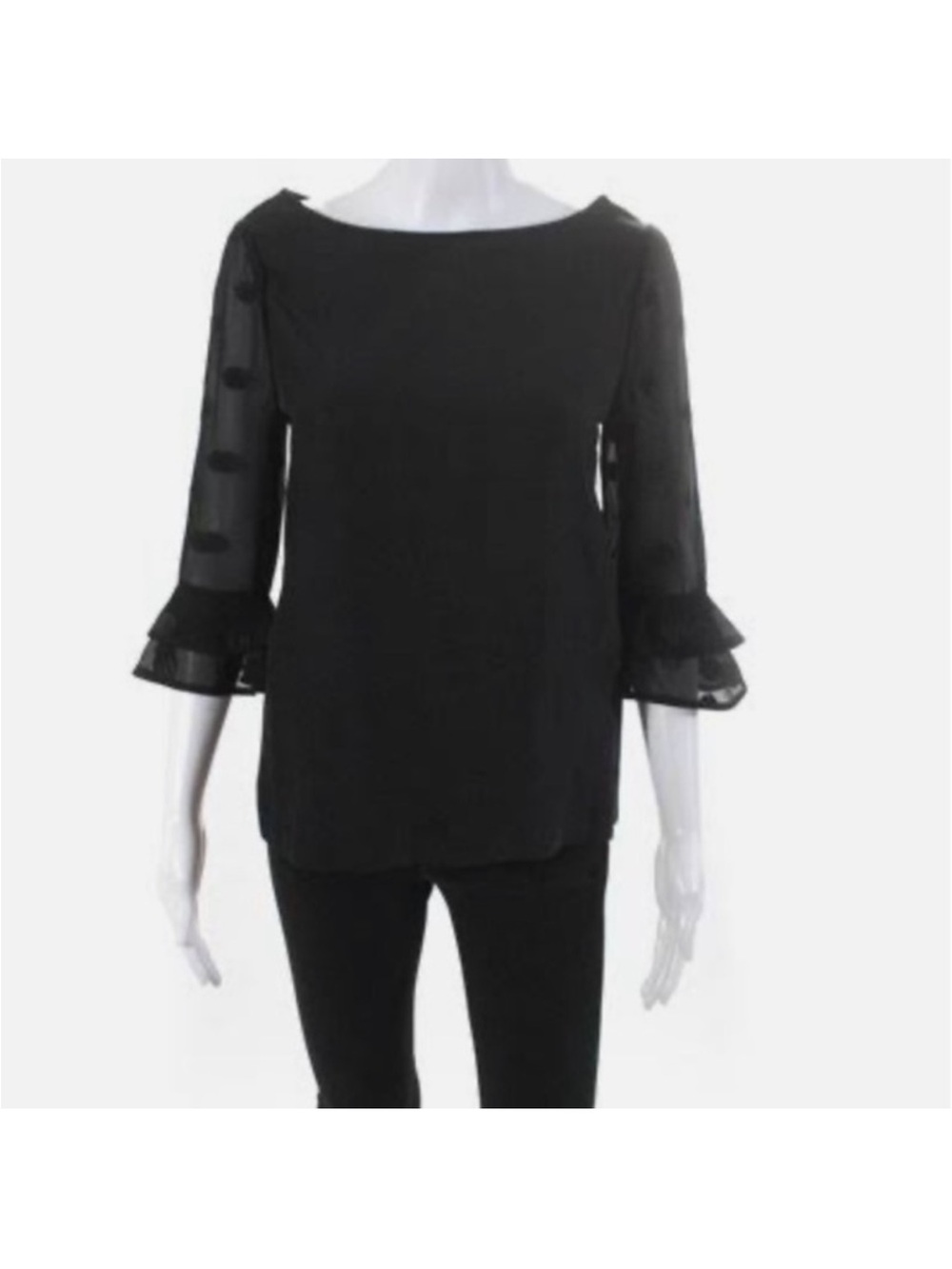 kate spade Black Sheer Dot Ruffle Sleeve Blouse